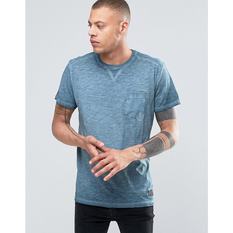 Solid - T-shirt ras de cou avec poche et délavage effet huilé - Bleu marine