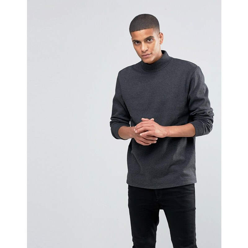 Solid Turtle Neck Jersey Sweat - Gris