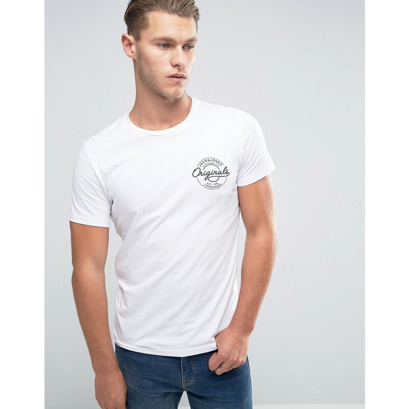 Jack & Jones - T-shirt avec petit logo sur le devant - Blanc