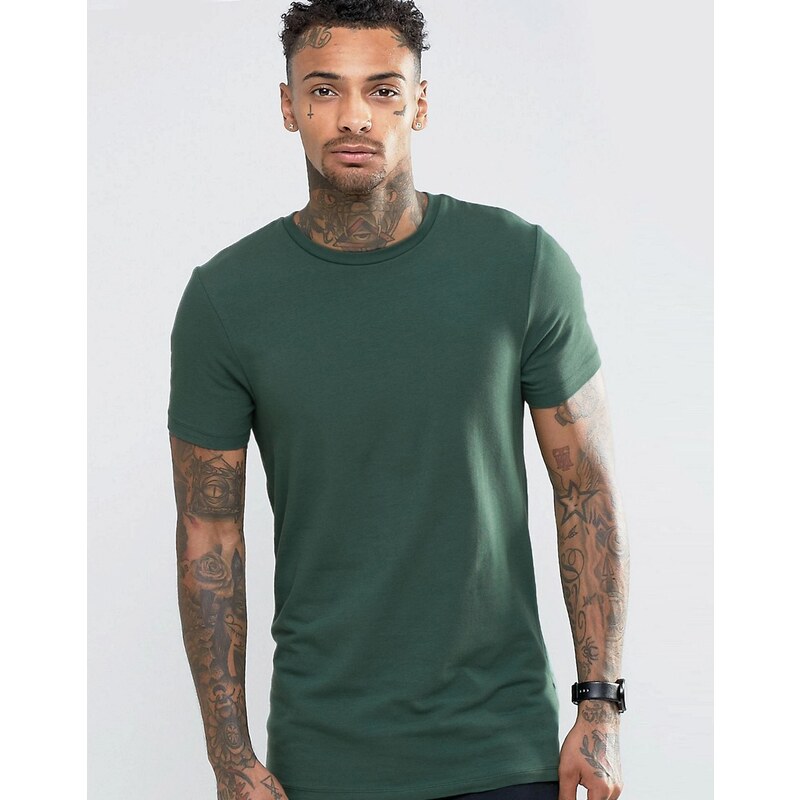 ASOS - T-shirt long moulant ras de cou - Vert - Vert