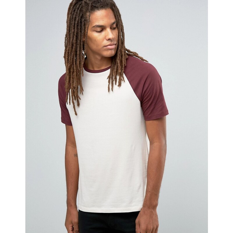 ASOS - T-shirt avec manches raglan contrastantes - Beige