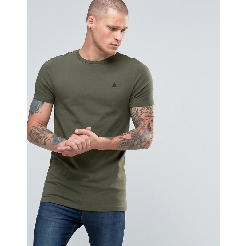 ASOS - T-shirt long et moulant avec logo - Vert chiné - Vert