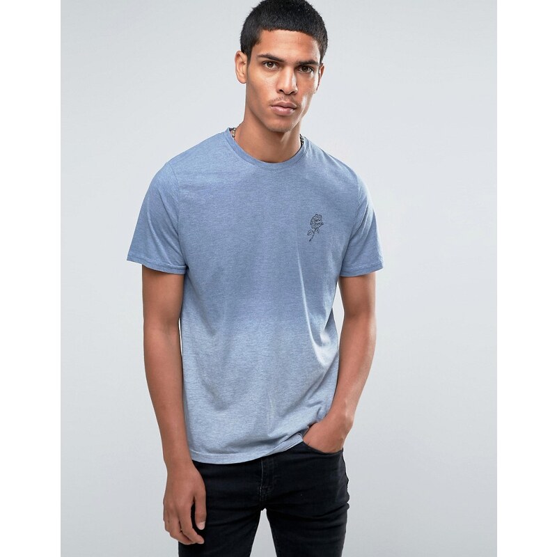 Hoxton Denim - T-shirt à effet dip-dye et motif rose - Bleu