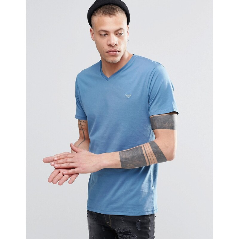 Threadbare - T-shirt col V - Bleu