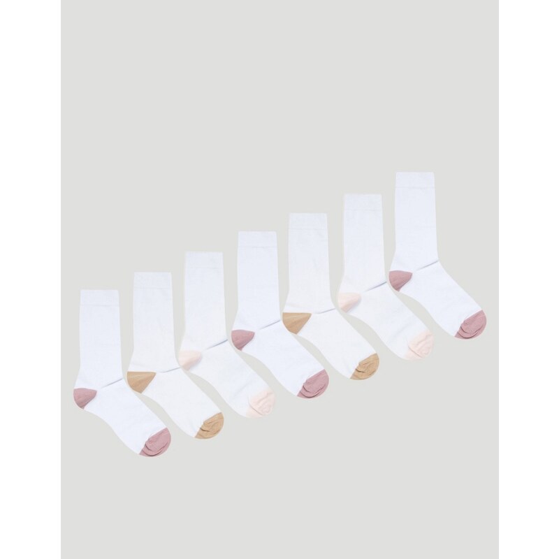 ASOS - Lot de 7 paires de chaussettes avec talon et bout roses - Blanc