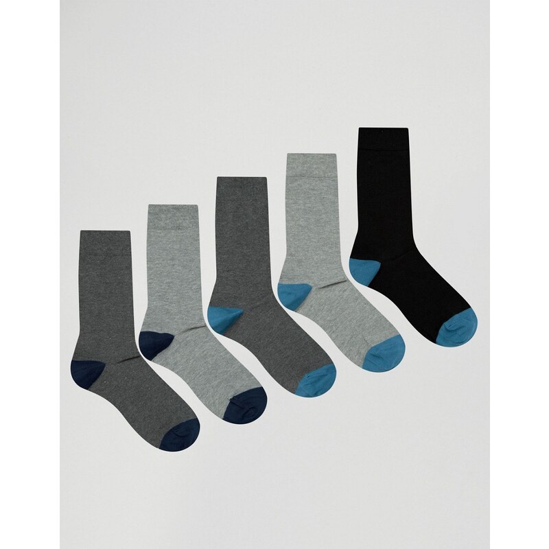 ASOS - Lot de 5 paires de chaussettes avec pointe et talon bleus - Multi