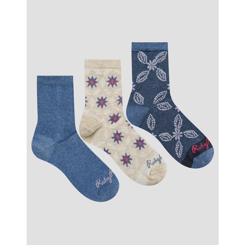 Ruby Rocks - Lot de 3 paires de chaussettes à motif floral géométrique - Multi