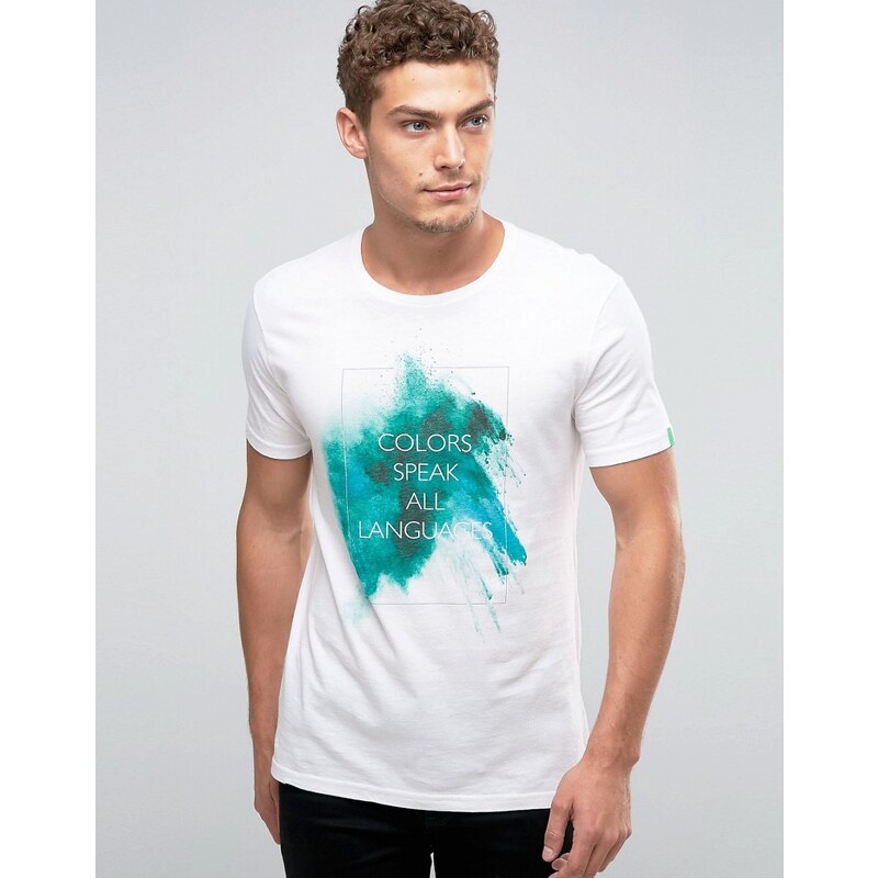 United Colors of Benetton - T-Shirt graphique à motifs taches de peinture - Blanc