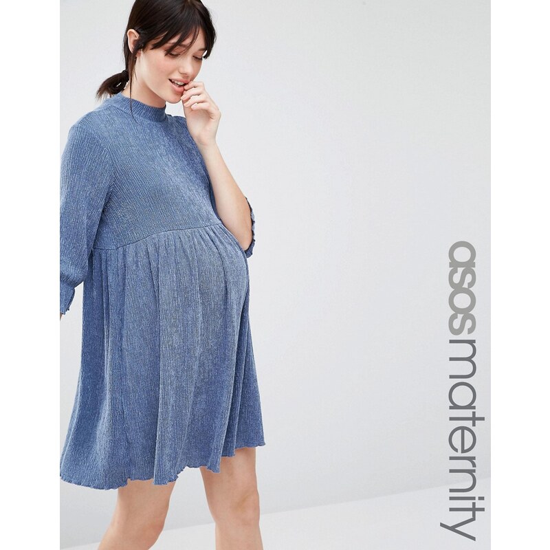ASOS Maternity - Robe babydoll en jean texturé - Bleu