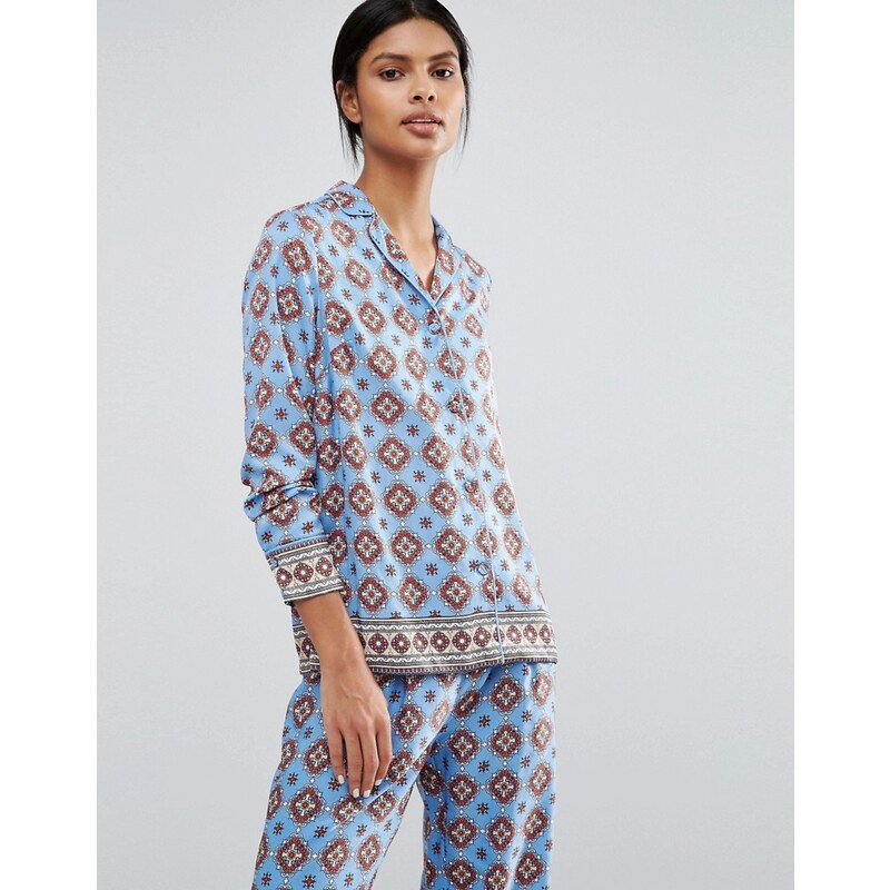 Warehouse - Blouse de pyjama à imprimé tuile - Bleu