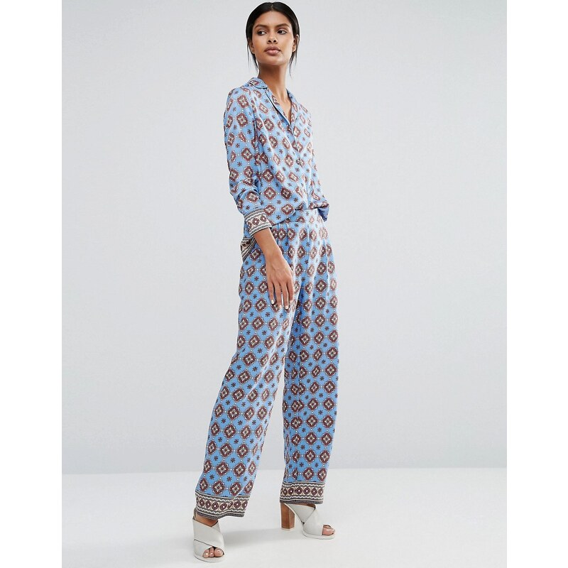 Warehouse - Pantalon de pyjama à imprimé tuile - Bleu