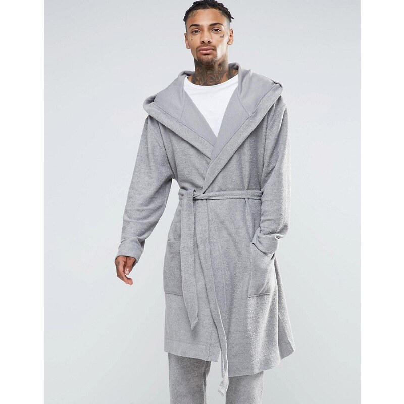ASOS Loungewear - Robe de chambre à capuche oversize texturée - Gris