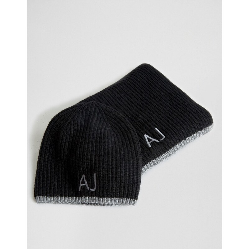 Armani Jeans - Coffret cadeau bonnet et écharpe - Noir