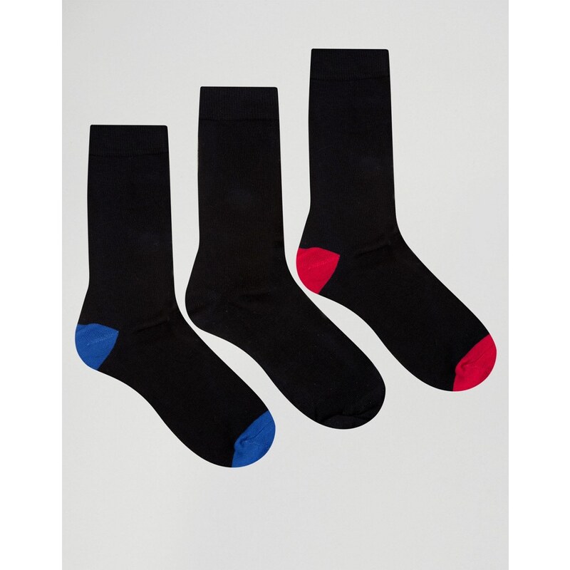 Ciao Italy - Lot de 3 paires de chaussettes en coton de modal avec pointe et talon contrastants - Noir