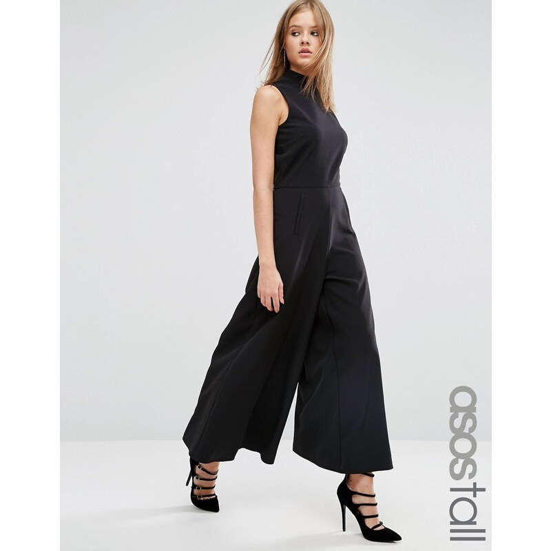 ASOS TALL - Combinaison forme jupe-culotte à encolure montante - Noir