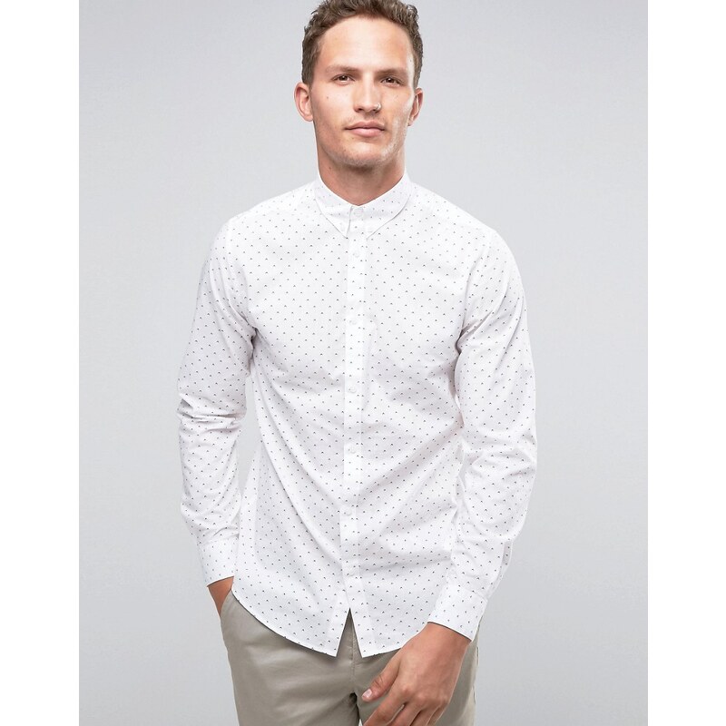 Selected Homme - Chemise élégante à imprimé, manches longues et col boutonné - Blanc
