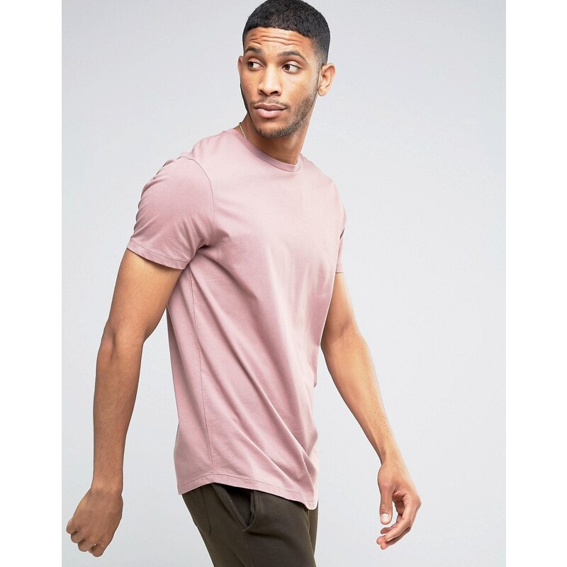 ASOS - T-shirt long avec ourlet incurvé - Rose - Rose