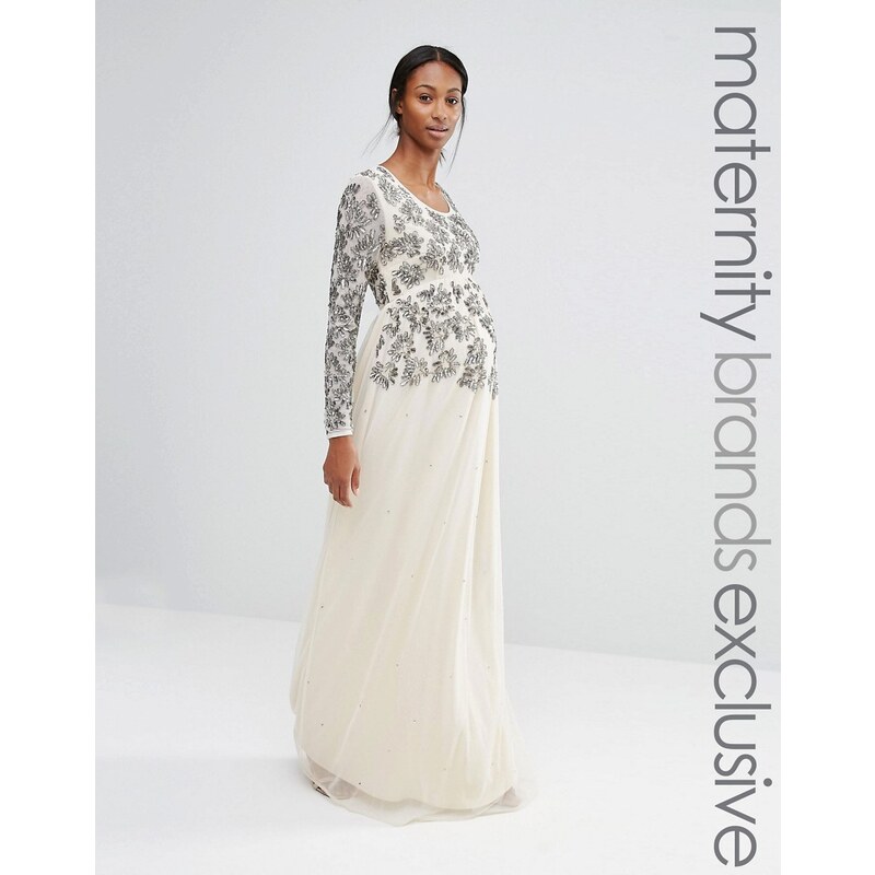 Maya Maternity - Robe longue manches longues ornementée à fleurs - Crème