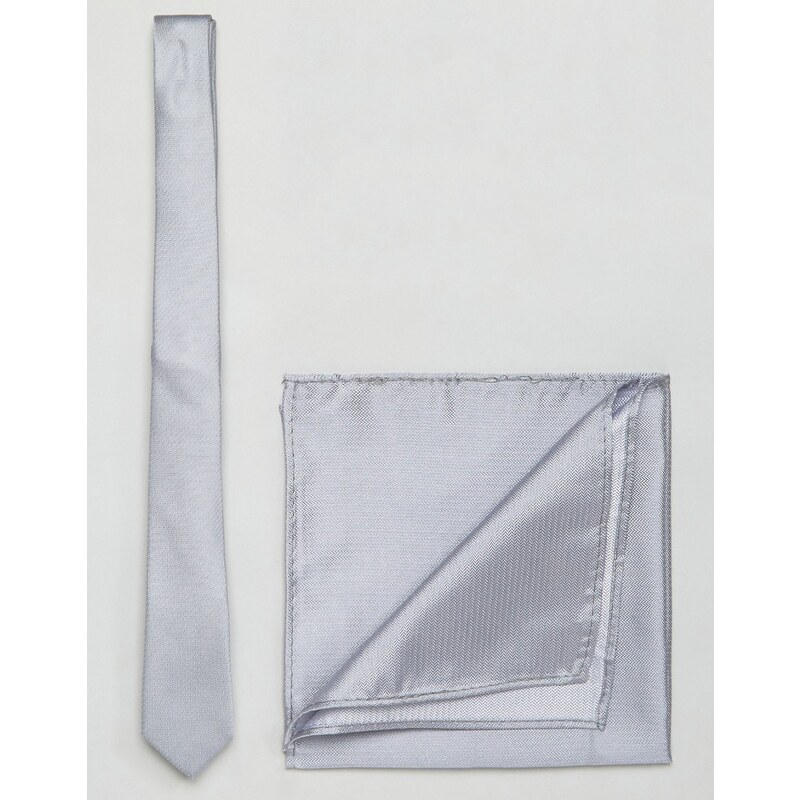 ASOS WEDDING - Pochette et cravate en soie - Gris - Gris