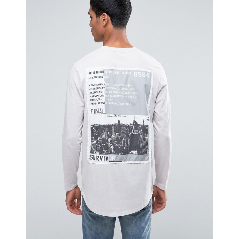 ASOS - T-shirt manches longues avec empiècement imprimé - Gris