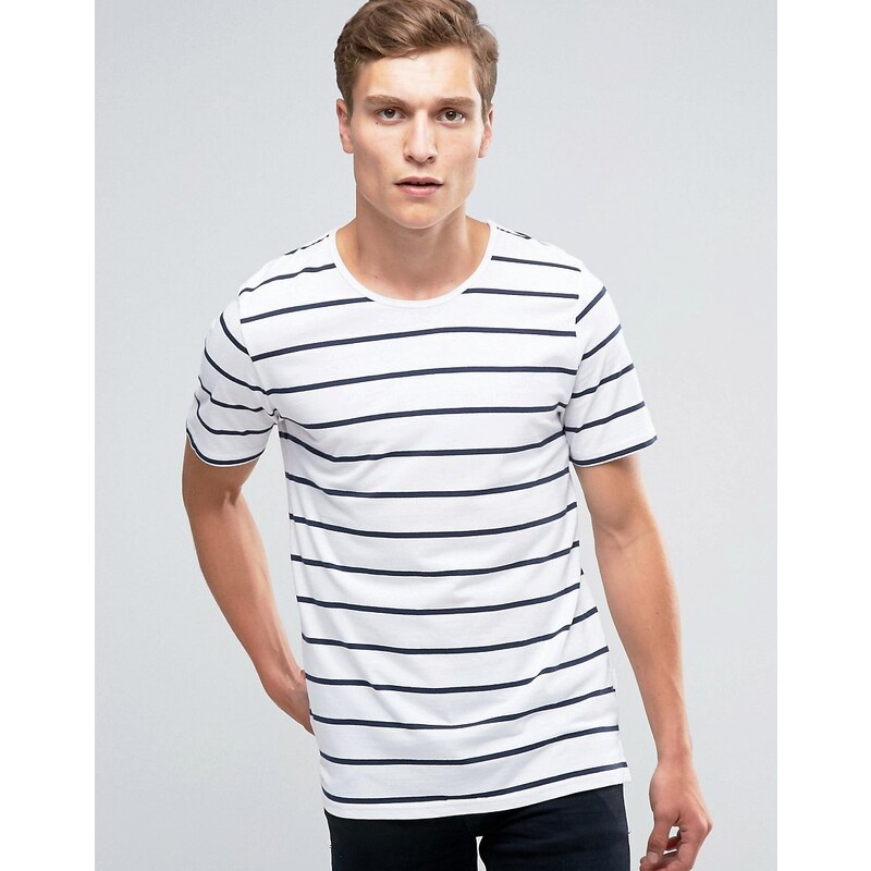 Minimum - Ware - T-shirt à rayures style marinière - Blanc