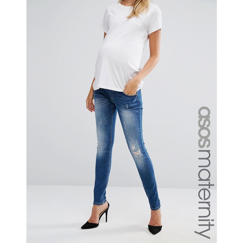 ASOS Maternity ASOS Maternité - Dream - Jean skinny effet vieilli - Bleu