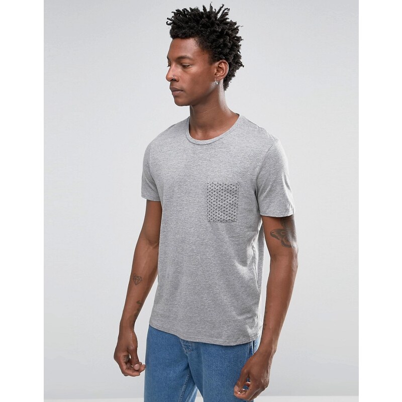 Selected Homme -T-shirt à poche contrastante - Gris