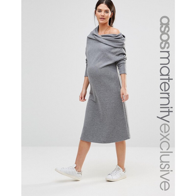 ASOS Maternity LOUNGE - Robe ample à col bénitier - Gris