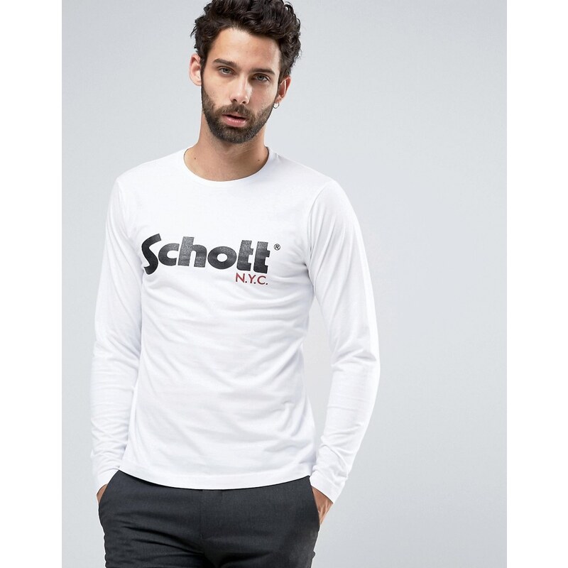 Schott - Top manches longues avec grand logo en exclusivité - Blanc