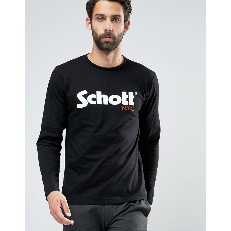 Schott - Top manches longues avec grand logo en exclusivité - Noir