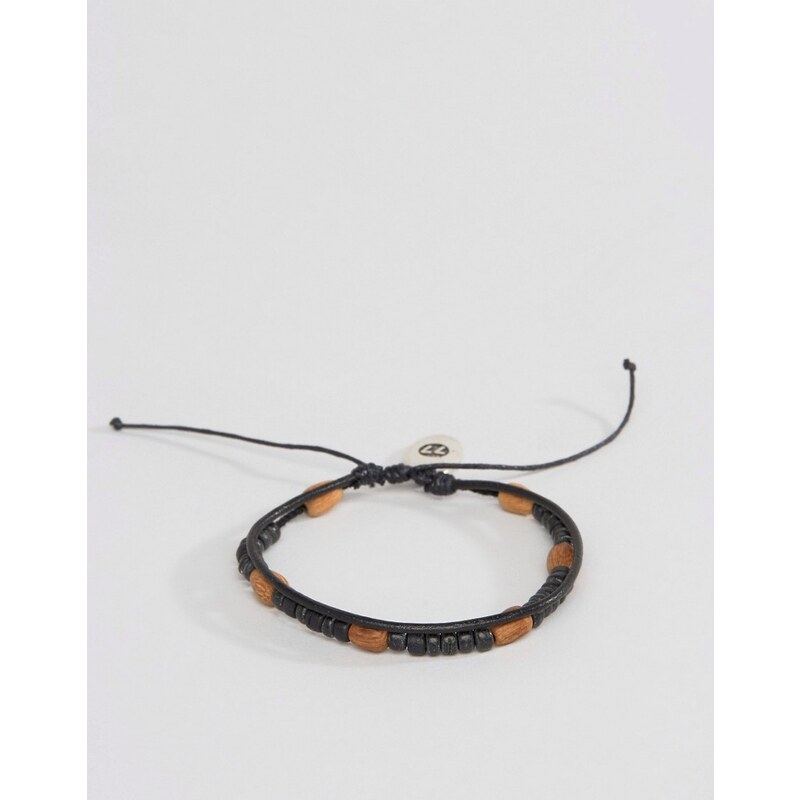 Classics 77 - Bracelets superposés avec corde cirée et perles en bois - Noir