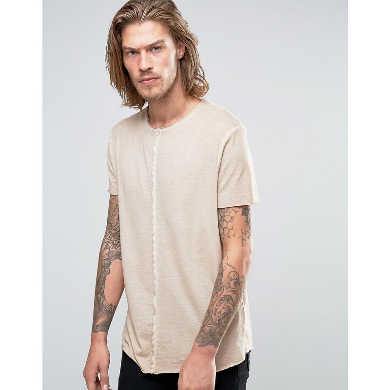ASOS - T-shirt long avec délavage pigmenté et coutures brutes - Beige - Beige