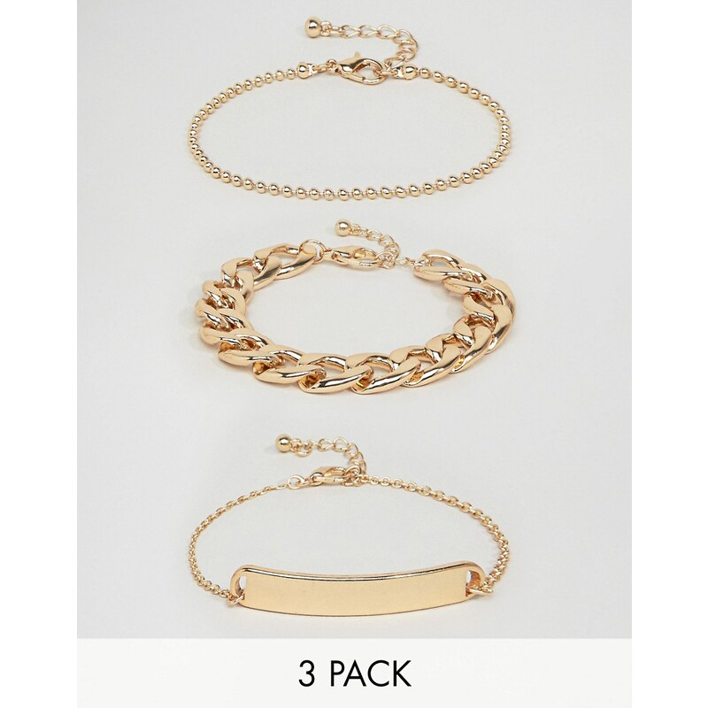 ASOS - Lot de 3 bracelets épurés en chaînes variées - Doré