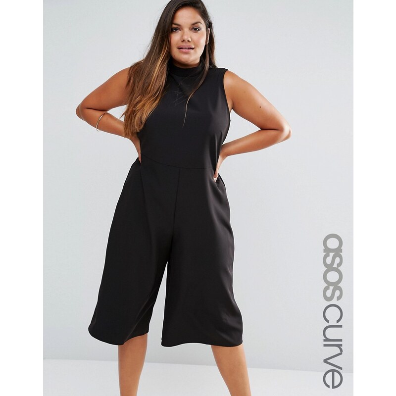 ASOS CURVE - Combinaison forme jupe-culotte à encolure montante - Noir
