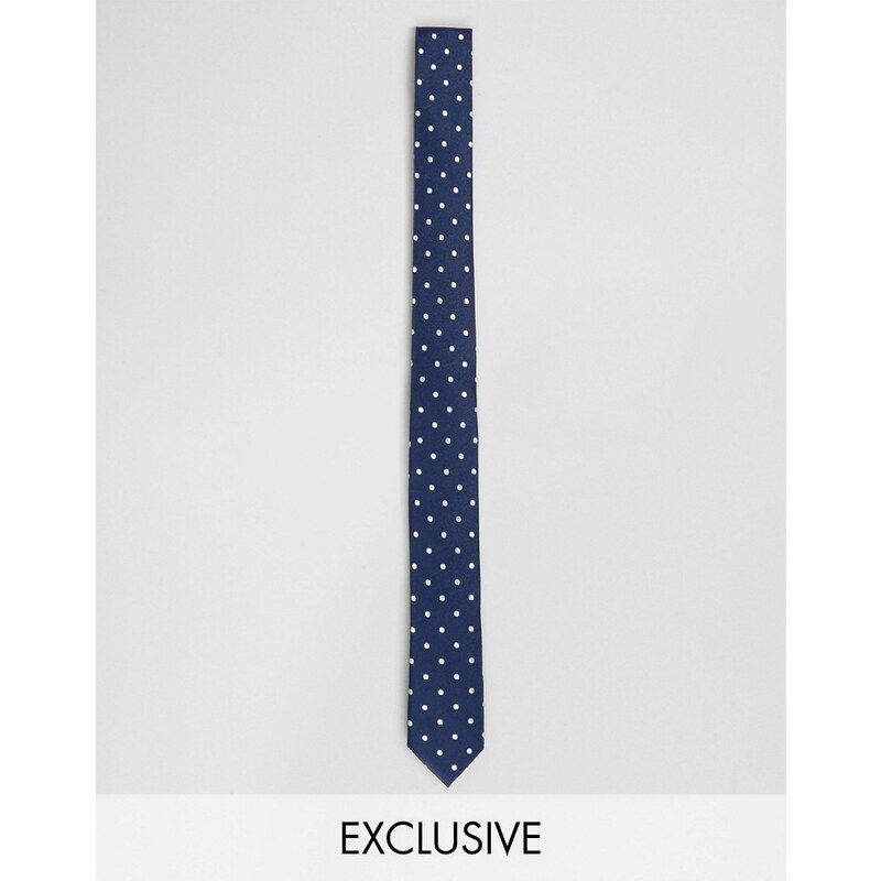 Reclaimed Vintage - Cravate fine à pois - Marine - Bleu marine