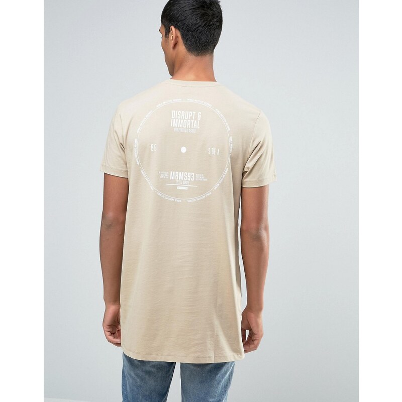 ASOS - T-shirt super long avec cercle et inscription imprimés dans le dos - Beige - Beige