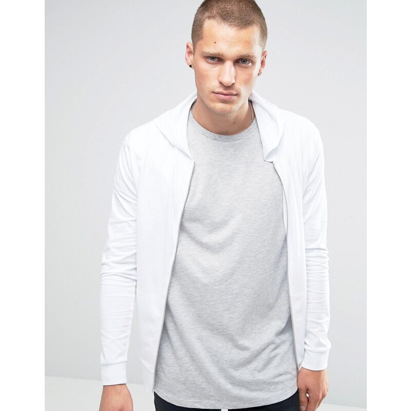 ASOS - Sweat à capuche moulant en jersey léger avec fermeture éclair - Blanc - Blanc