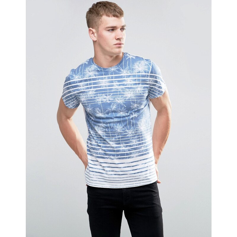Threadbare - T-shirt à lignes motif jungle - Bleu