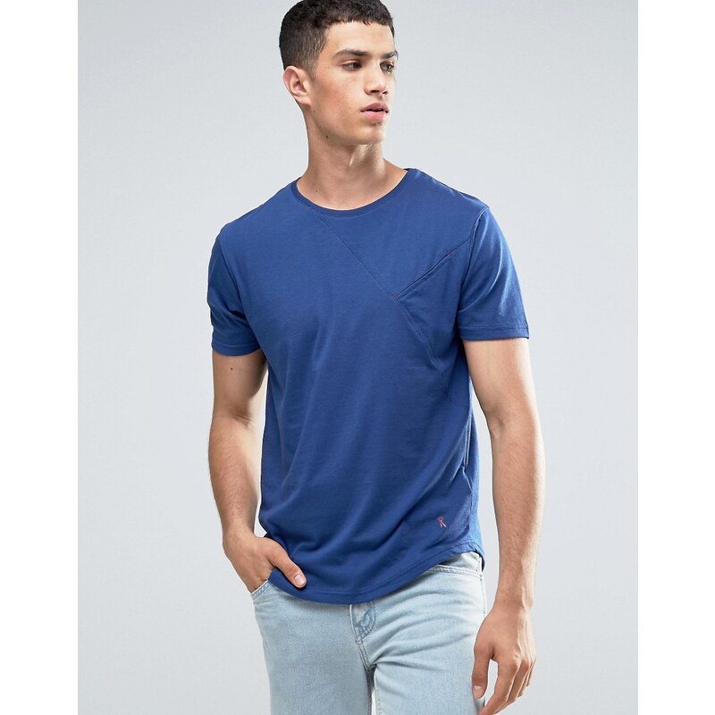 Ringspun - T-shirt avec poche effet coupé-cousu et ourlet arrondi - Bleu