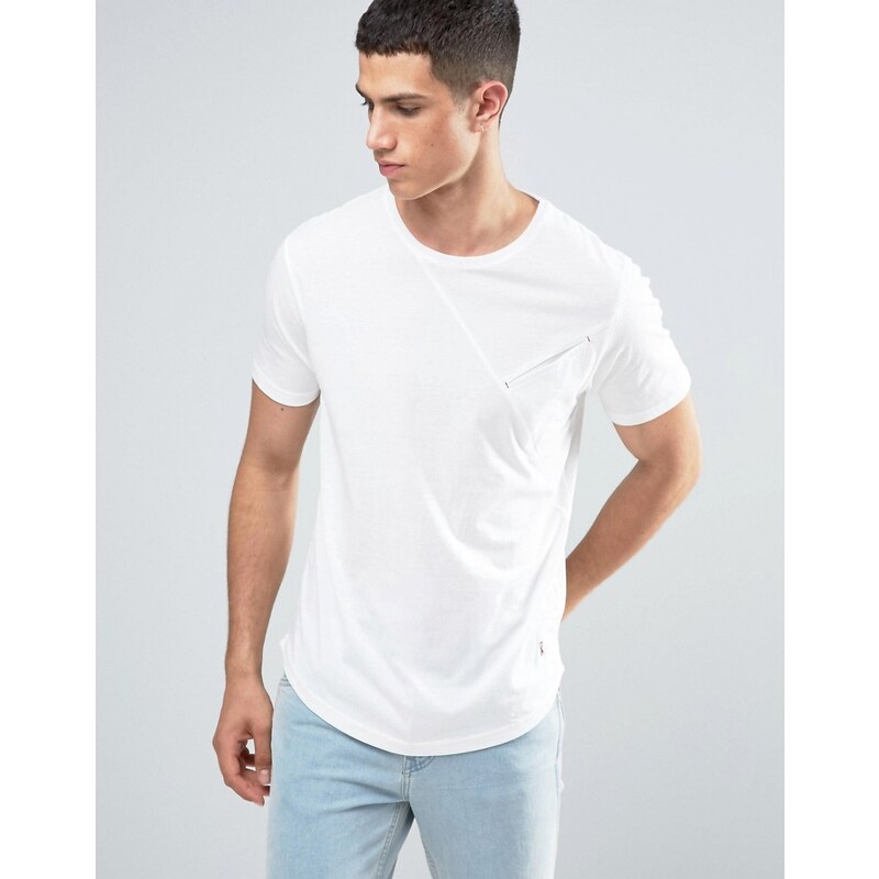 Ringspun - T-shirt avec poche effet coupé-cousu et ourlet arrondi - Blanc