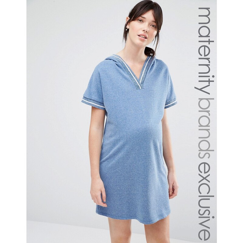 Bluebelle Maternity - Robe sweat lounge à capuche avec bordure style université - Bleu