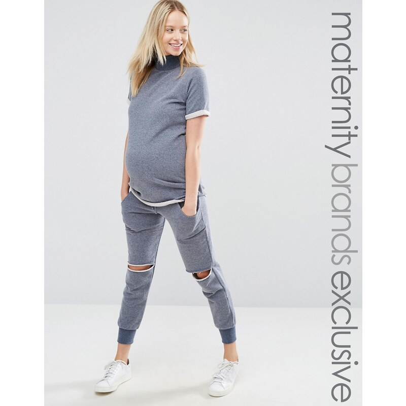 Bluebelle Maternity - Pantalon de jogging confort resserré aux chevilles avec déchirures aux genoux - Bleu