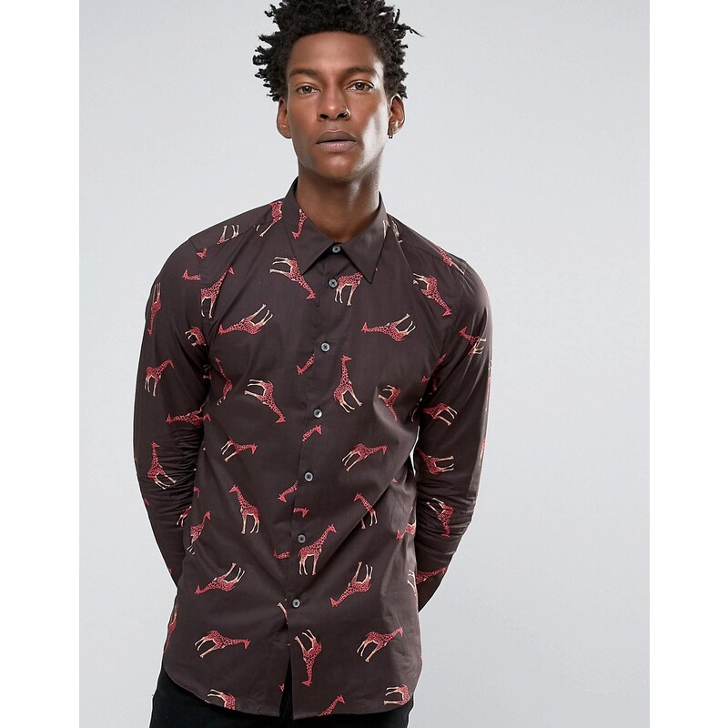 PS by Paul Smith Paul Smith - Chemise ajustée habillée avec imprimé girafe sur l'ensemble - Noir - Noir