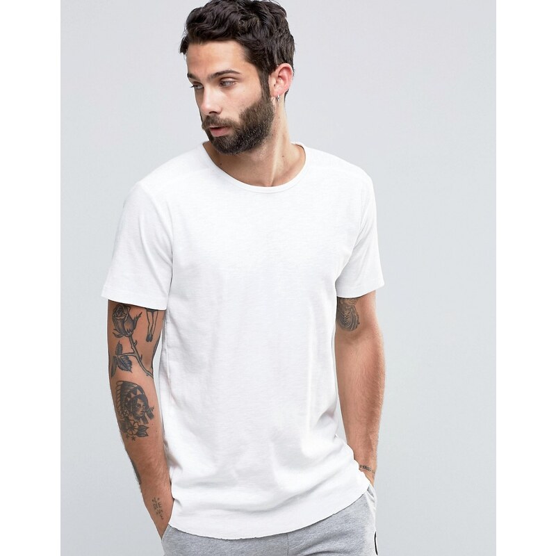 Only & Sons - T-shirt en jersey flammé avec ourlet brut - Blanc