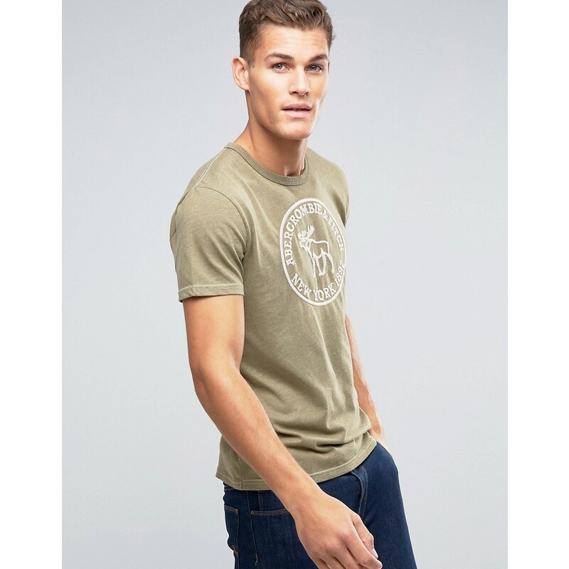 Abercrombie & Fitch - T-shirt cintré avec logo élan et cercles brodés à nombreuses surpiqûres - Vert