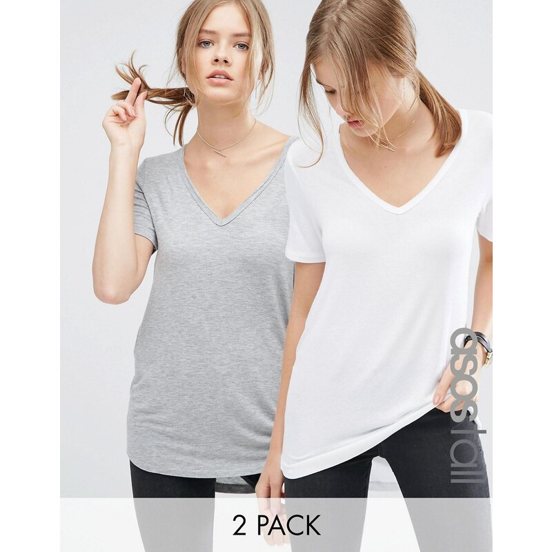 ASOS TALL - The New Forever - Lot de 2 t-shirts à manches courtes et arrière plongeant - Multi