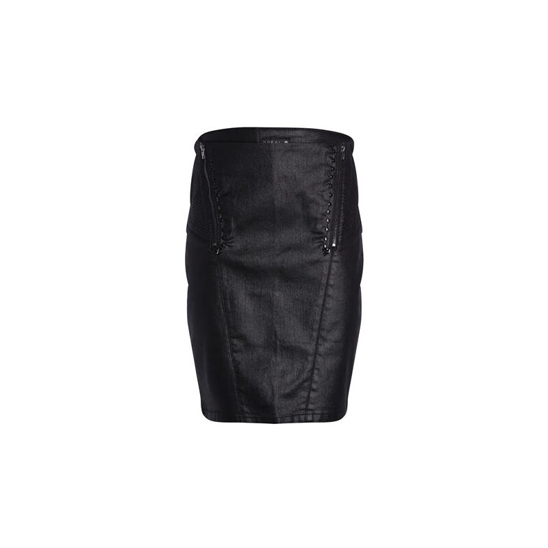 Jupe ajustée enduit brillant zips Noir Coton - Femme Taille 38 - Bréal