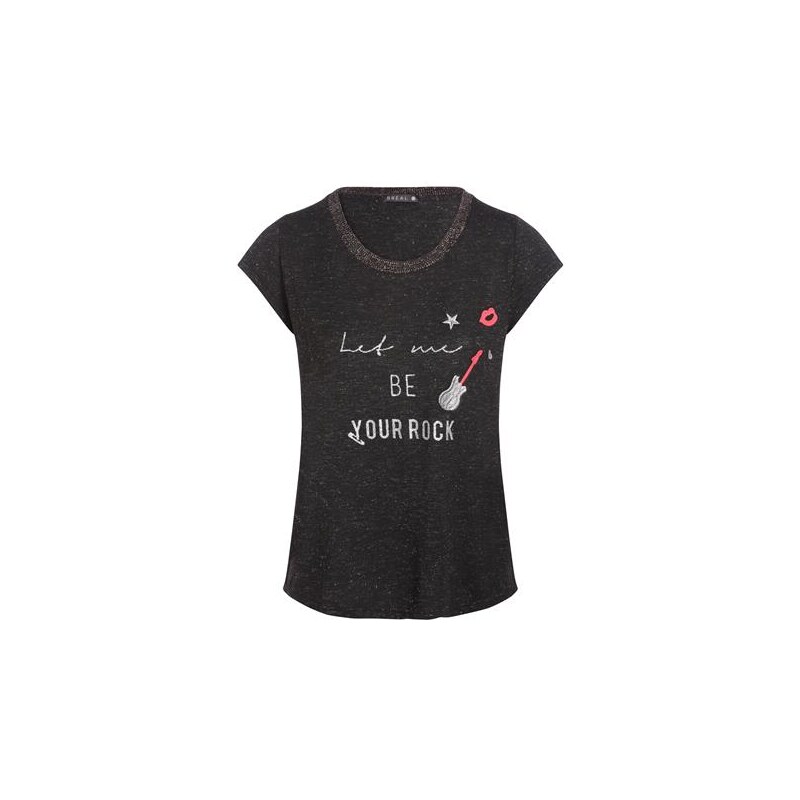 T-shirt col rond imprimé rock Noir Viscose - Femme Taille 3 - Bréal
