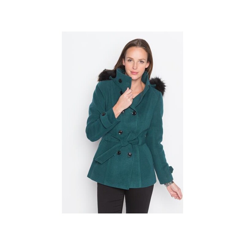 Manteau uni et fausse fourrure Vert Viscose - Femme Taille 1 - Cache Cache
