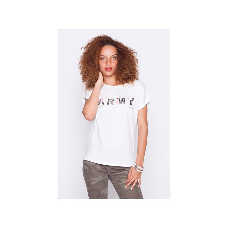 T-shirt message army dos lacet Blanc Coton - Femme Taille 0 - Cache Cache